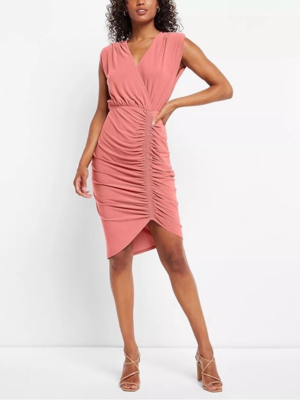 Express Sleeveless Ruched Wrap Dress in Rose